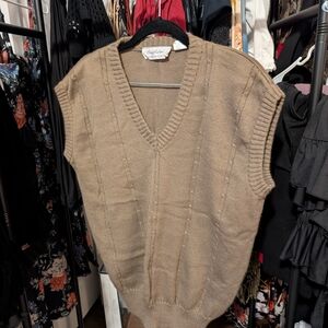 Vintage Greg Richard Tan V-Neck Sweater Vest Cottagecore Dark Academia